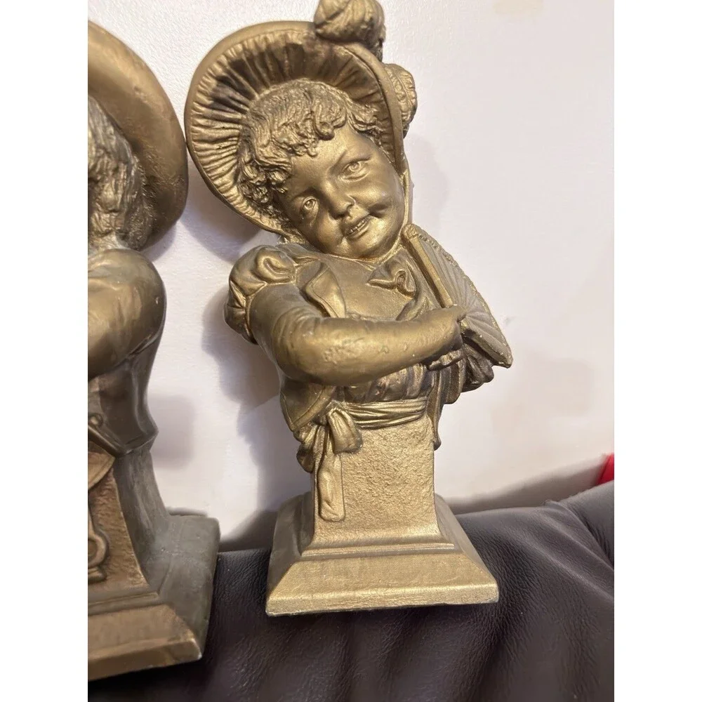 Vintage 1964 ESCO Products Chalkware Bookends Bust Set Boy & Girl E. Villanis